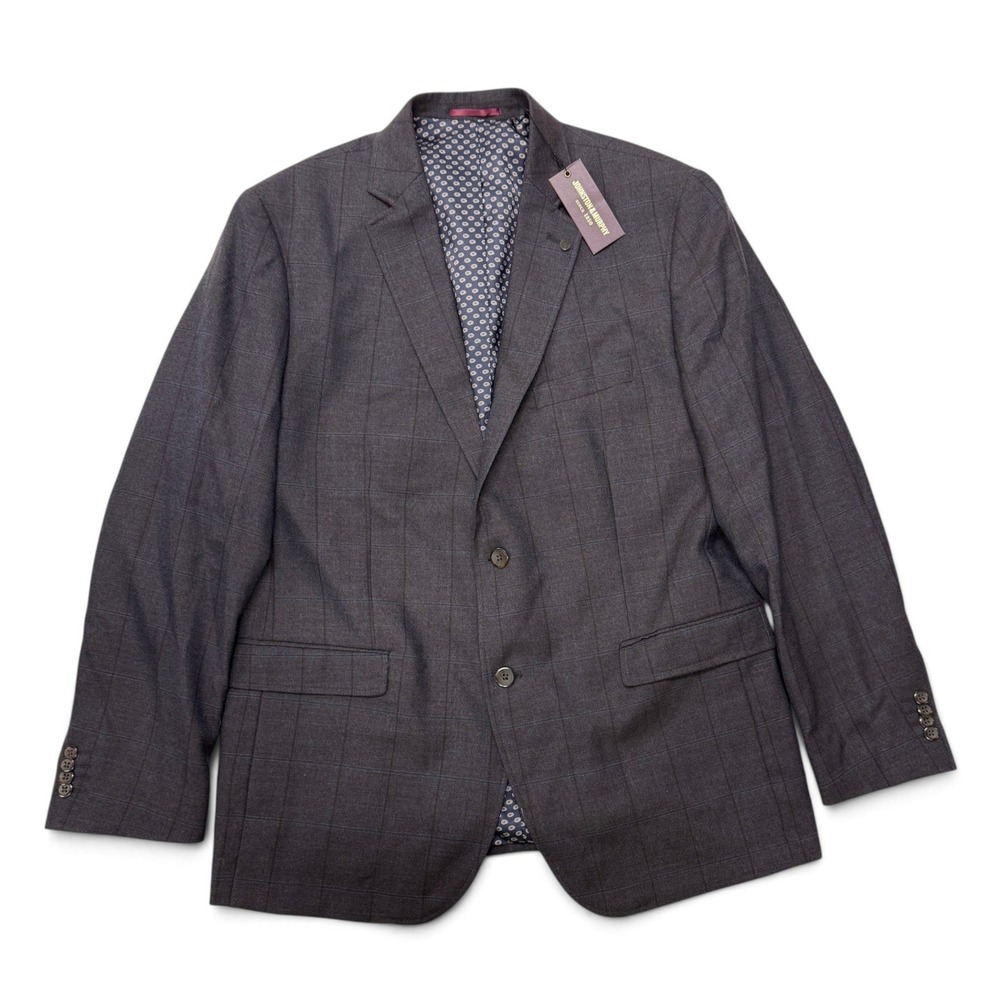 Johnston & Murphy Windowpane Blazer Mens Large Wool Dark Brown Sport Coat NWT